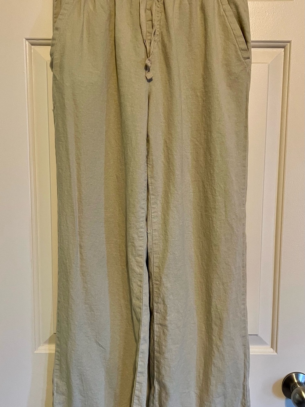 Briggs Khaki Oatmeal Linen Blend Drawstring Wide Leg Pants - Size M